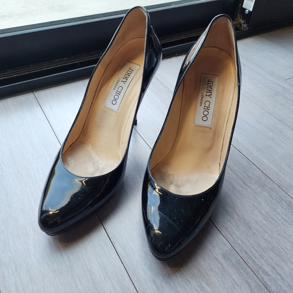 Jimmy choos 24-7 collection Aimee Patent black leather platform stilettos